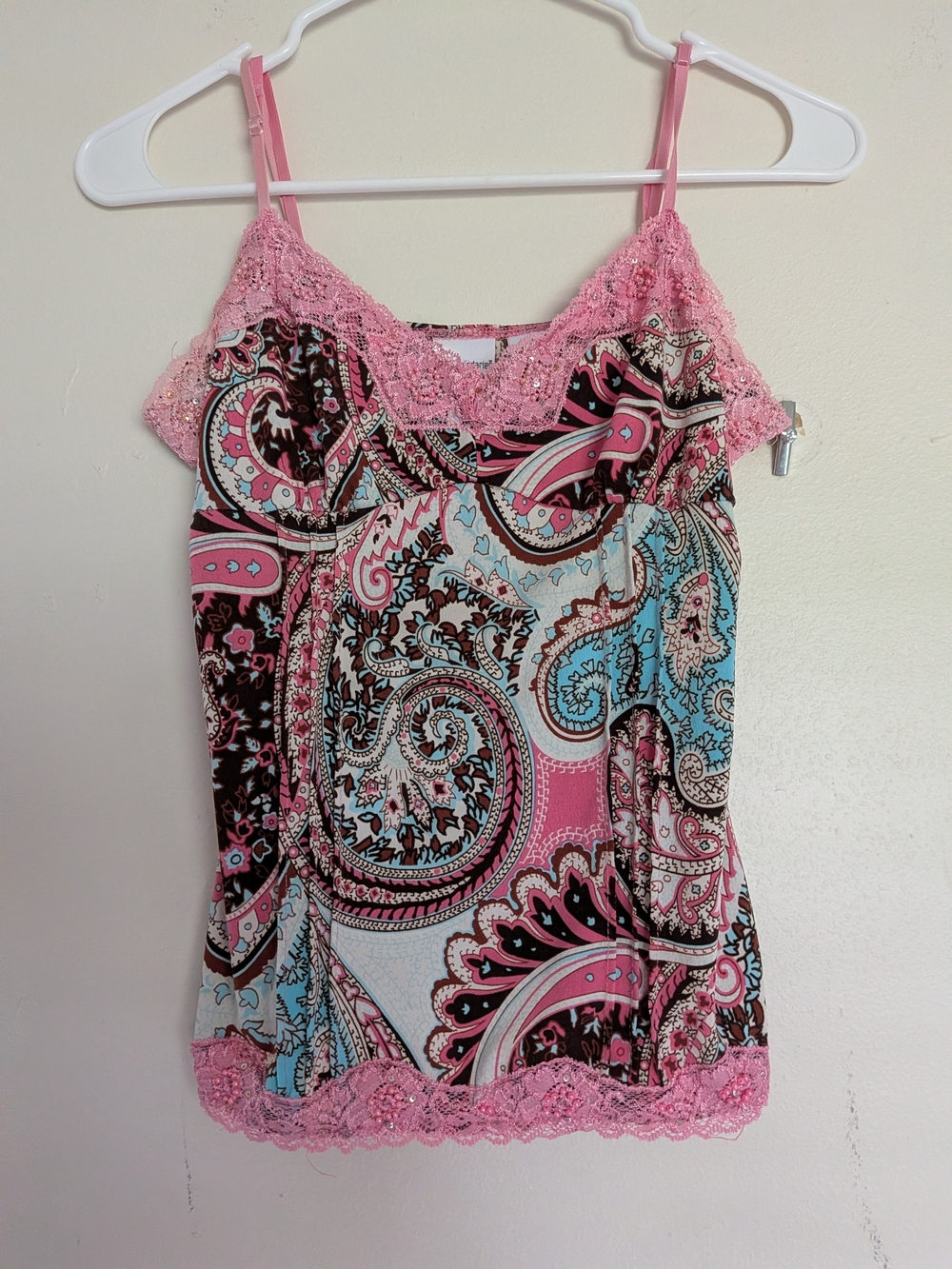 No Boundaries Pink Paisley Lace-Trim Camisole